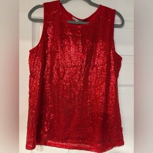 NWT Notations Red Sequin Sleeveless Top size large!